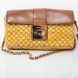 Michael Kors, Straw Gabriella Clutch, Walnut Gold